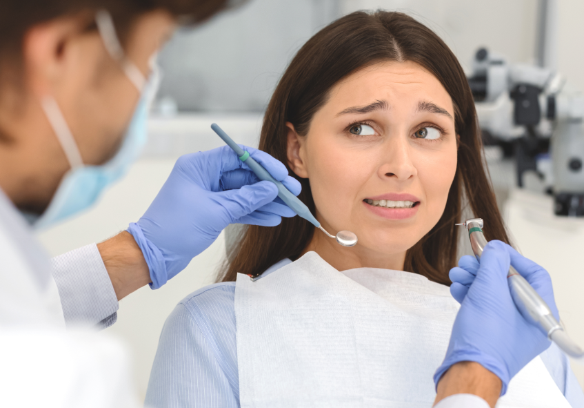 Patient looking nervous at dentist